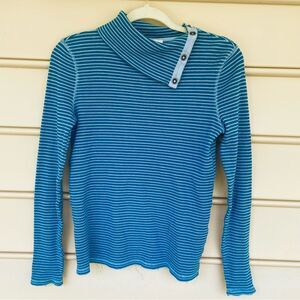 Sundance Jessa Stripe Snap Button Turtleneck Thermal Top Blue Women's S Winter